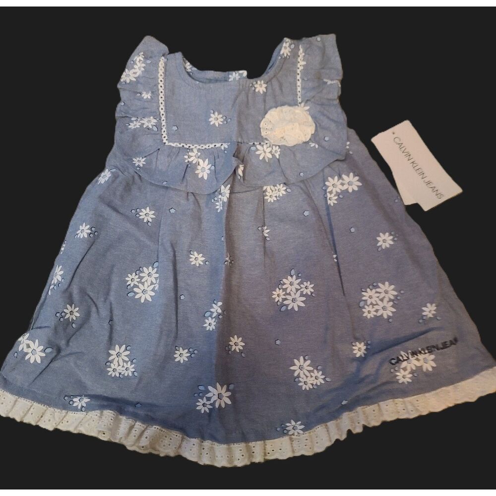 Calvin Klein Jeans Baby Girls Blue Daisy Print‎ Ruffle Dress 3 6M